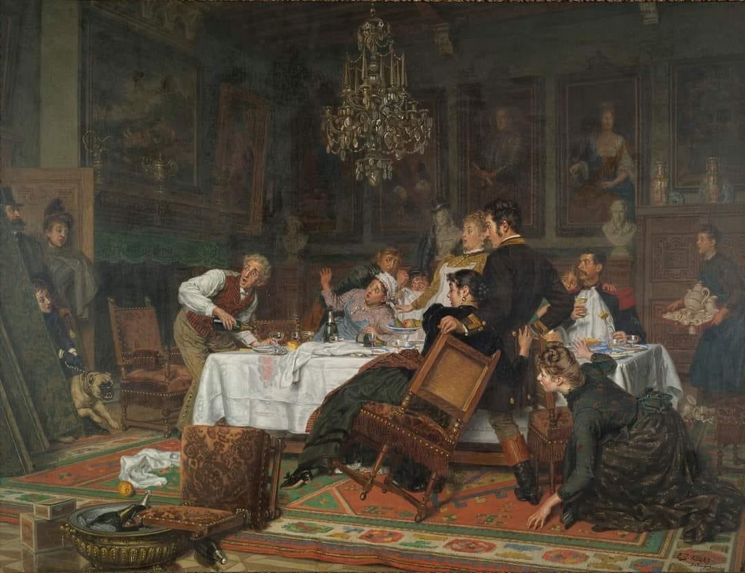 Evert Jan Boks (Dutch, 1838–1914) The surprise of the master's unexpected arrival 1896 oil on canvas 106.1 x 139.1 cm (41.8 x 54.8 in) Sotheby's, New York