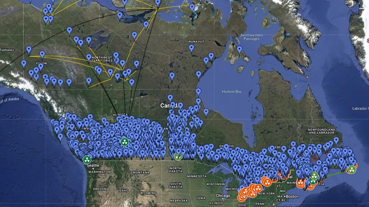 A map of 2000+ cold war era bunkers and radiation detection stations in Canada (mostly decommissioned) google.com/maps/d/u/0/vie…