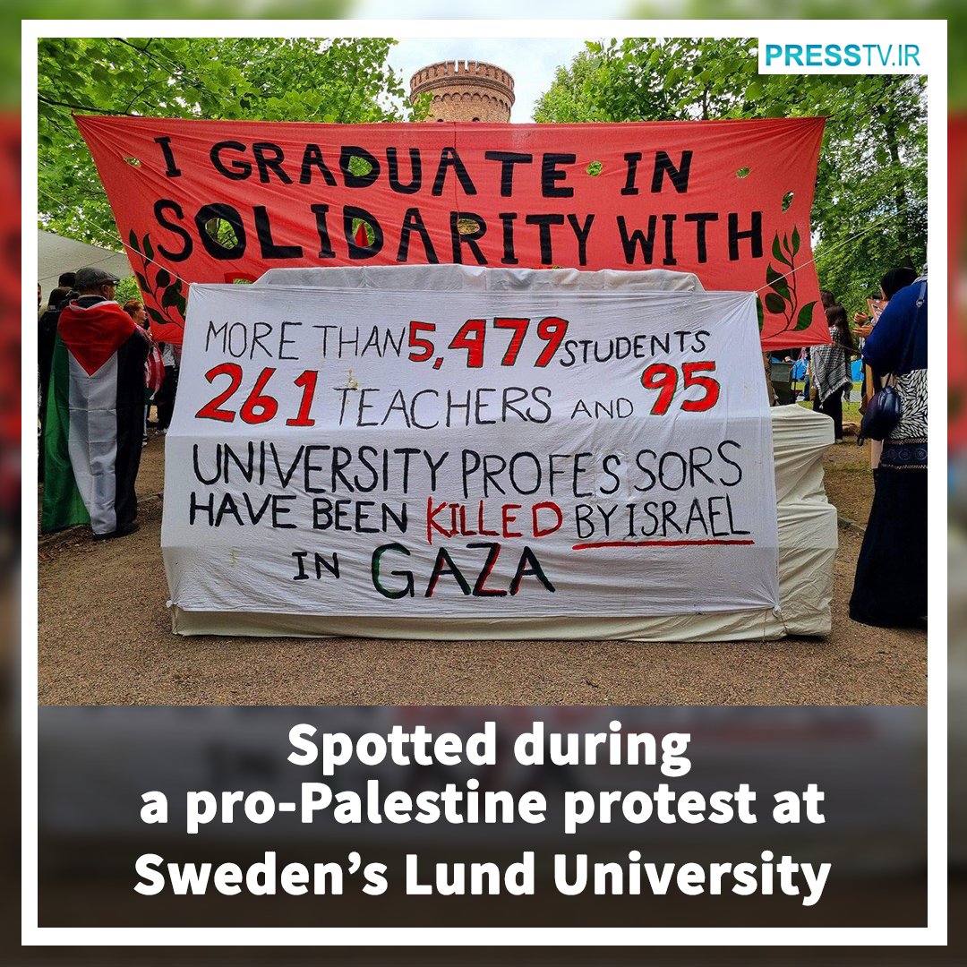 “More than 5,479 students, 261 teachers, 95 university professors have been killed by Israel in Gaza!” Spotted during a Pro-Palestine protest at Sweden’s Lund University.