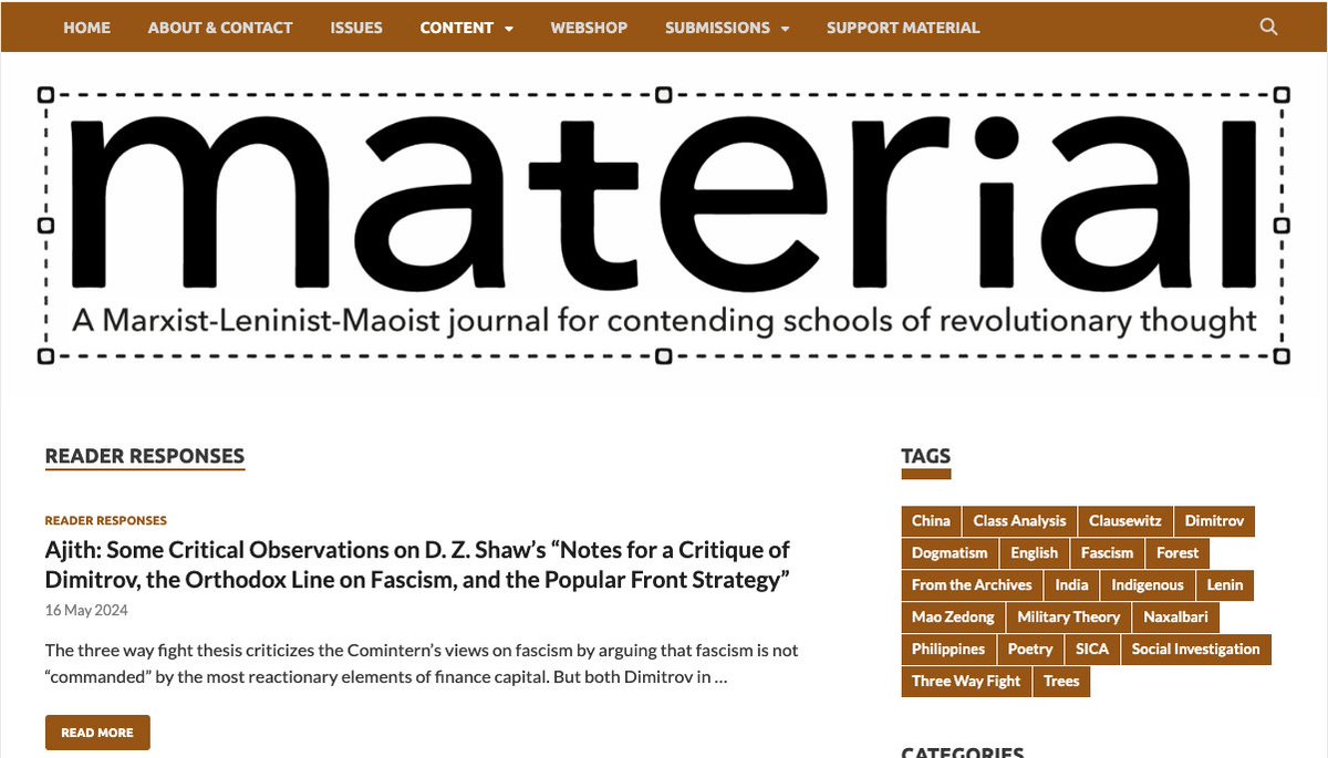 On our website, materialjounrnal.net, you can access previous issues either as full, downloadable PDFs, or by text or image, as well as also reader responses to published articles. Read Ajith's response to <a href="/devinzshaw/">Devin Shaw</a> 's critique of Dimitrov here:
==>materialjournal.net/category/uncat…