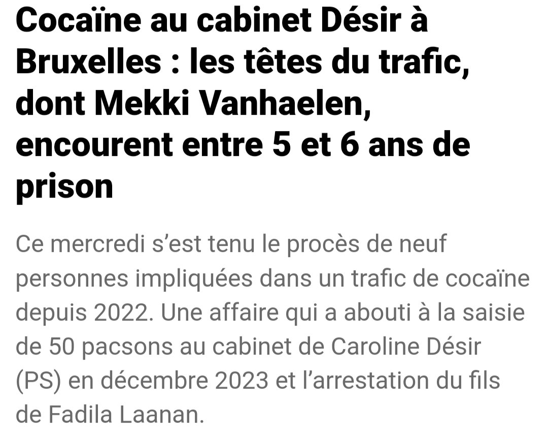 Scandale du jour : début du procès dans l'histoire des pacsons de cocaïne trouvés au cabinet de la ministre socialiste. Le cabinettard Mekki Vanhaelen est le fils de Fadila Laanan. #PlusJamaisPS