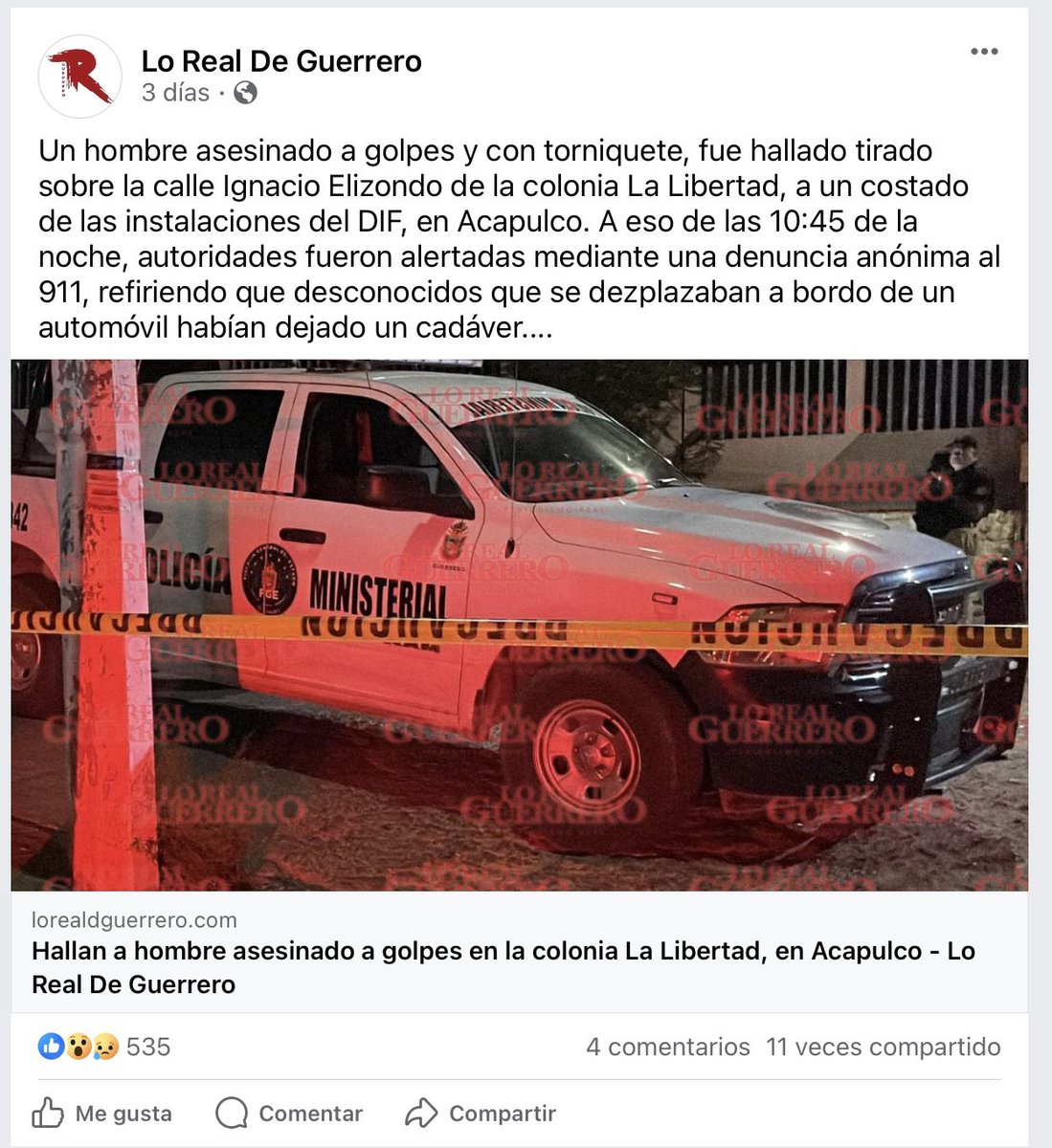Acapulco:

El sábado a las 22 horas un hombre y su hijo de 7 años fueron atropellados, el niño perdió la vida y quedó en la calle mientras que su padre quedó sobre el capó pero el conductor no se detuvo y según el relato el conductor lo remató con un torniquete.