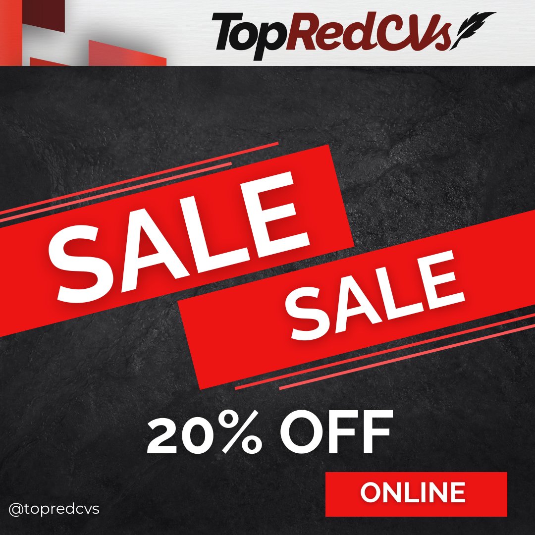 20% OFF ALL PACKAGES!!!

Visit topredcvs.co.uk and use the code 'topred20' at the checkout to receive your REDUCED purchase!!
Contact us by email enquiries@topredcvs.co.uk or give us a call on 02080501120
#cv #curriculumvitae #resume #recruitment #jobs #jobsearch #employ
