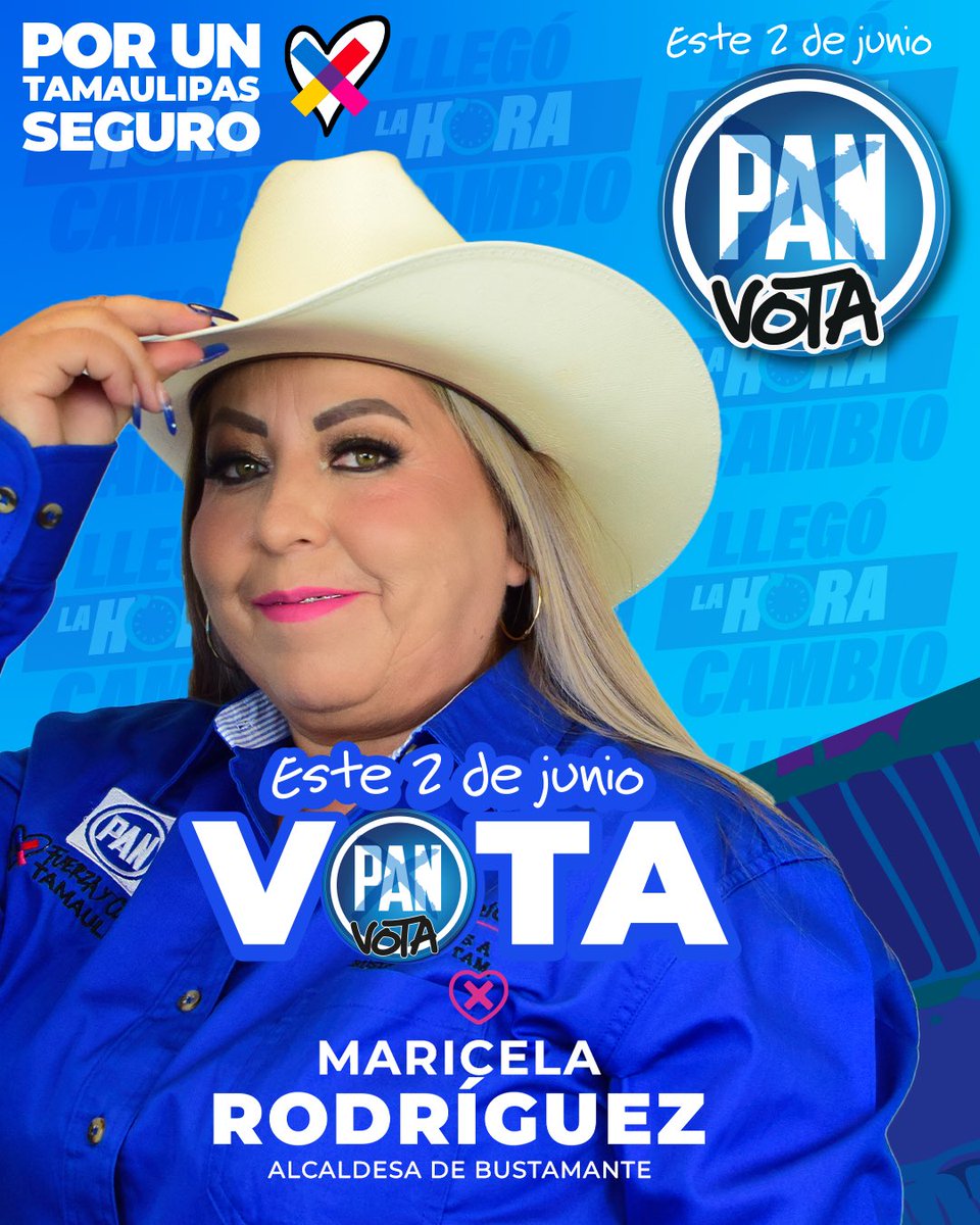 #Bustamante seguirá promoviendo los buenos gobiernos de #AcciónNacional con #MaricelaRodriguez como su próxima Alcaldesa.
Este 2 de Junio #VotaPAN
#PorUnTamaulipasSeguro 🤞🏼🔵