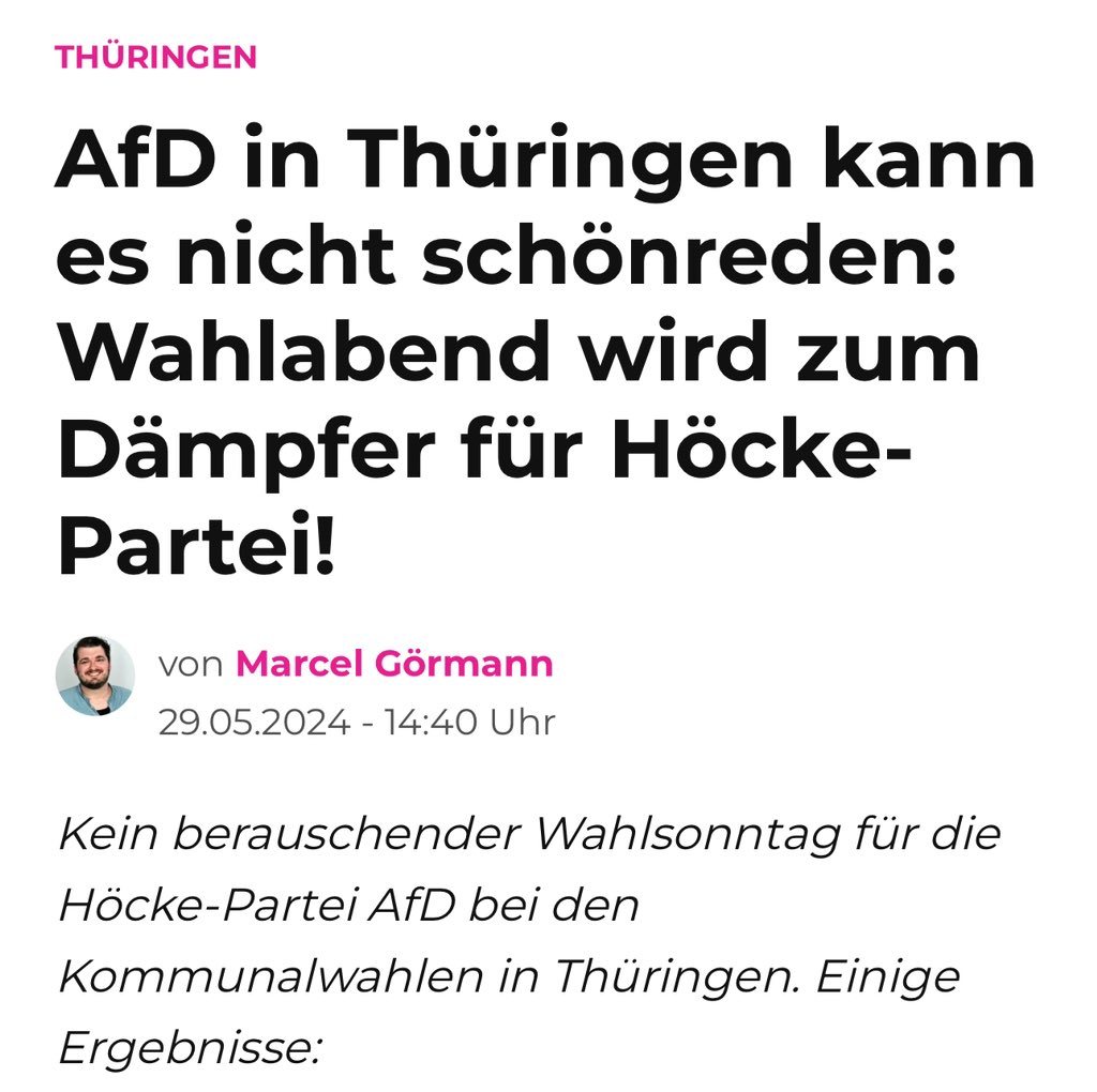 Mit so einem „Dämpfer“ lässt es sich gut aushalten.😎

#Thüringen #Kommunalwahl #AfD #Höcke #Lanz