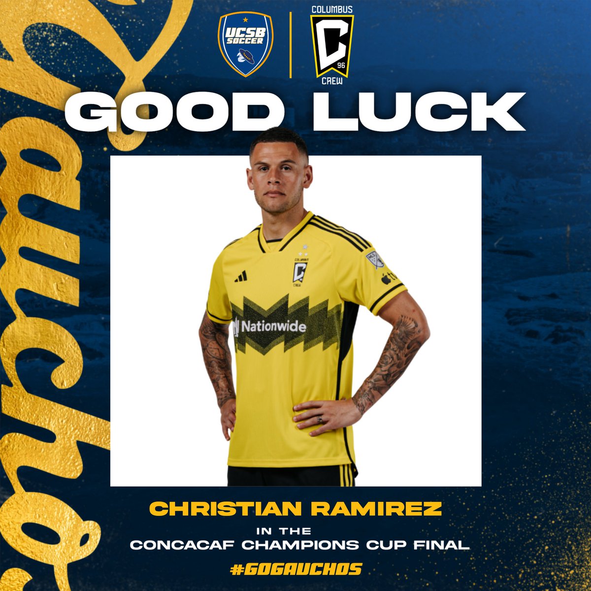 One of our own will play on the world’s stage this weekend! Best of luck to former Gaucho Christian Ramirez and the Columbus Crew in their CONCACAF Champions Cup Final against Pachuca on Saturday! We’ll be watching you bring it home! #GoGauchos x #Crew96