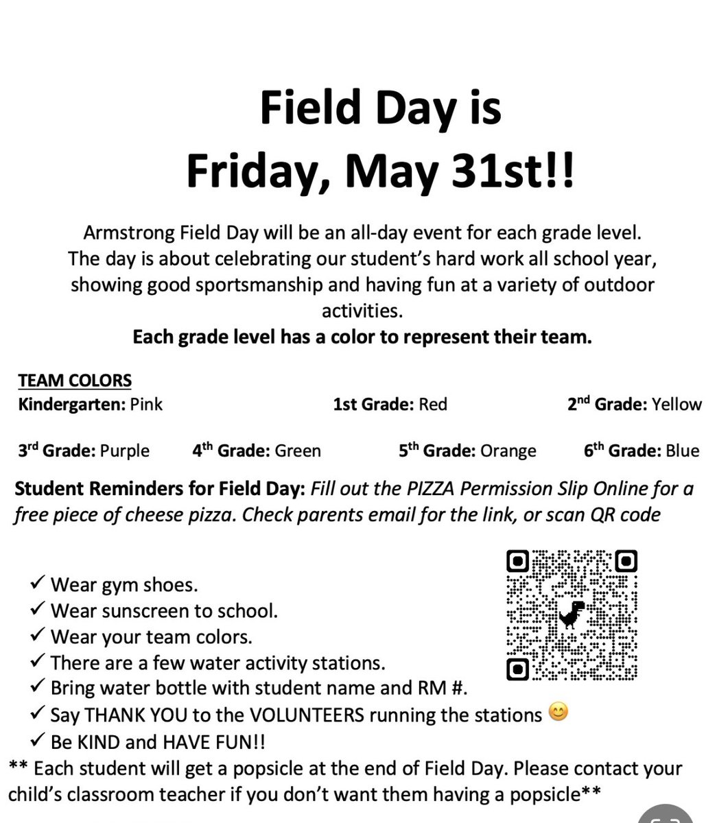 Neil Armstrong PTA D54 (@armstrongpta54) on Twitter photo •Visit website & learn more!
neilarmstrongpta.MemberHub.com
MAY:
-29 -Delivery of Yearbooks📕
-31 -Field Day -wear team color⬇️
JUNE:
-3 -Last day of school & PTA mini blizzard treat day (preorder by 5/22)
🔹Want to get more involved? Questions?
Email ptaneilarmstrong@gmail.com •Visit website & learn more!
neilarmstrongpta.MemberHub.com
MAY:
-29 -Delivery of Yearbooks📕
-31 -Field Day -wear team color⬇️
JUNE:
-3 -Last day of school & PTA mini blizzard treat day (preorder by 5/22)
🔹Want to get more involved? Questions?
Email ptaneilarmstrong@gmail.com