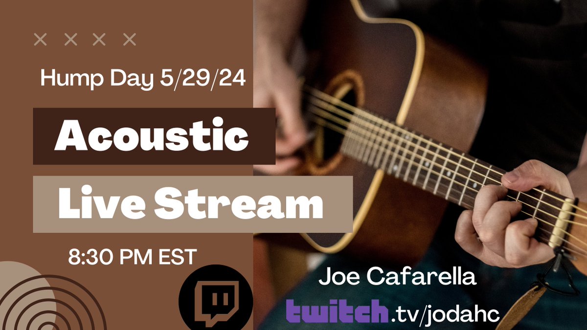 Join me TONIGHT at 8:30 PM EST
For an Acoustic - Live Stream + Chat on @Twitch

#livestream #Twitch #singersongwriter #guitarist #heavymetalcountrydad #TwitchAffliate