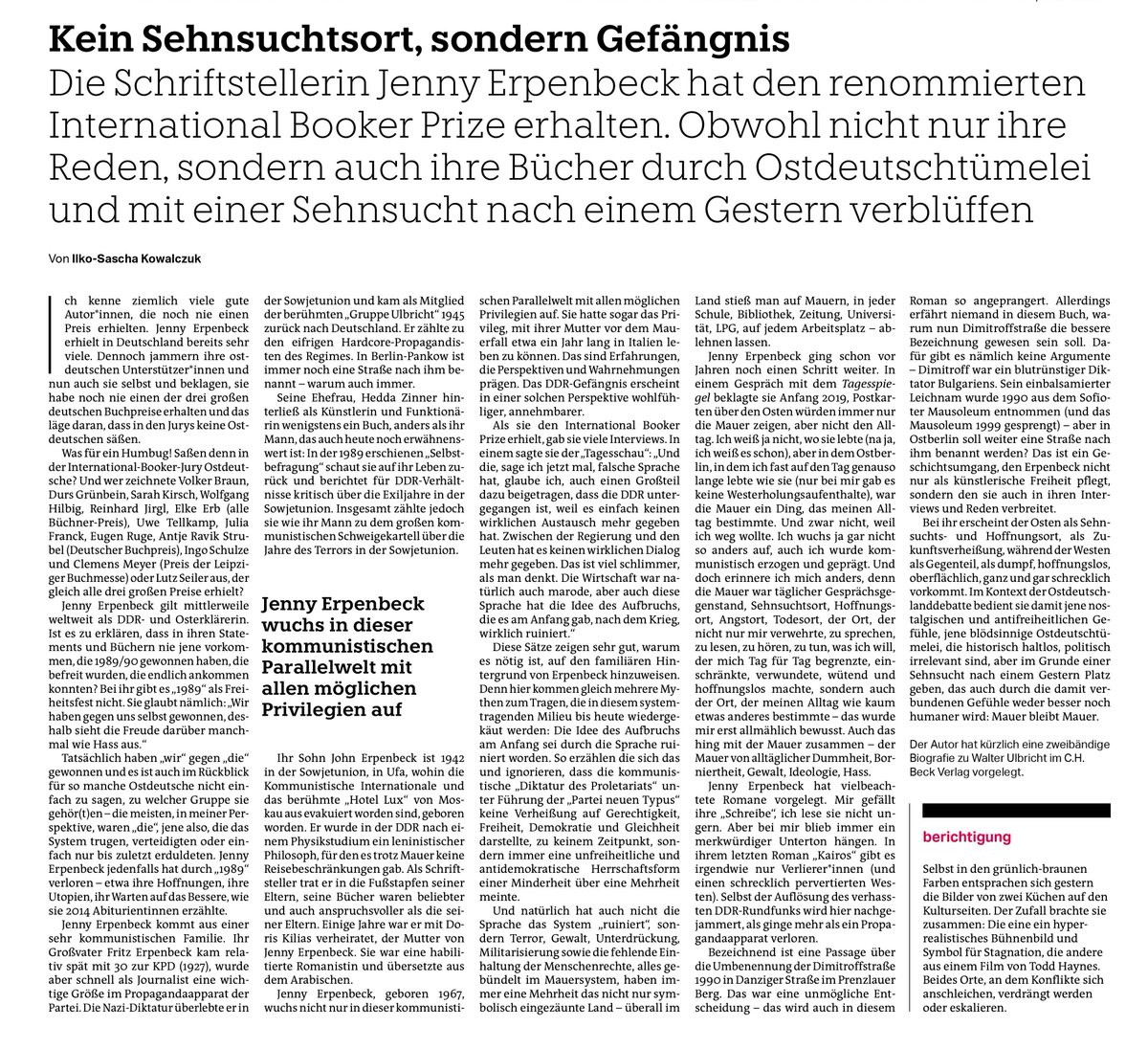 Jenny Erpenbeck und die Mauer - Meine Sicht auf ihre Mauerdeutung und warum ich das nicht mag, denn: Mauer bleibt Mauertod (taz vom 30.5.) taz.de/Archiv-Suche/!…
