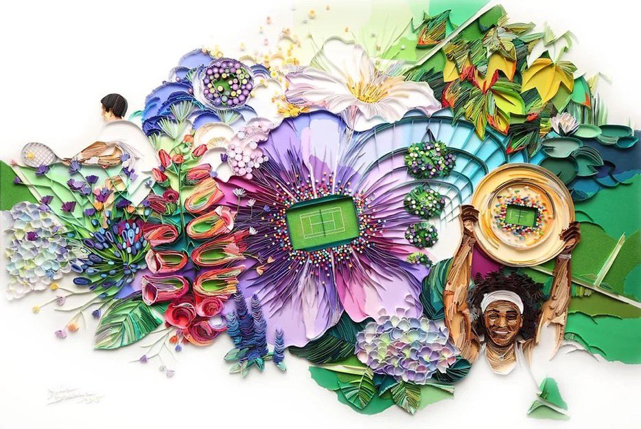 And finally this piece- again made from paper- quilling- was made for Wimbledon and has @serenawilliams in it!! Yulia #Brodskaya #WomensArt #ArtByWomen #PaperArt •Wimbledon Clubhouse Art•