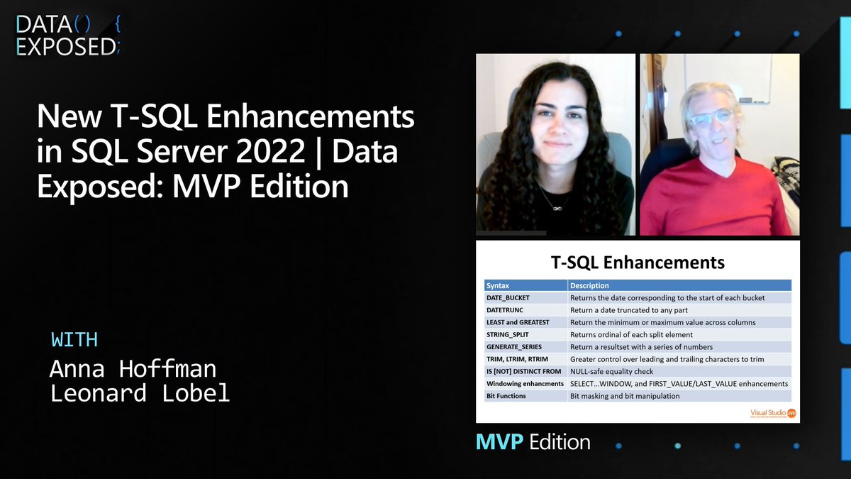 New T-SQL Enhancements in SQL Server 2022 | Data Exposed: MVP Edition dlvr.it/T7ZFtc