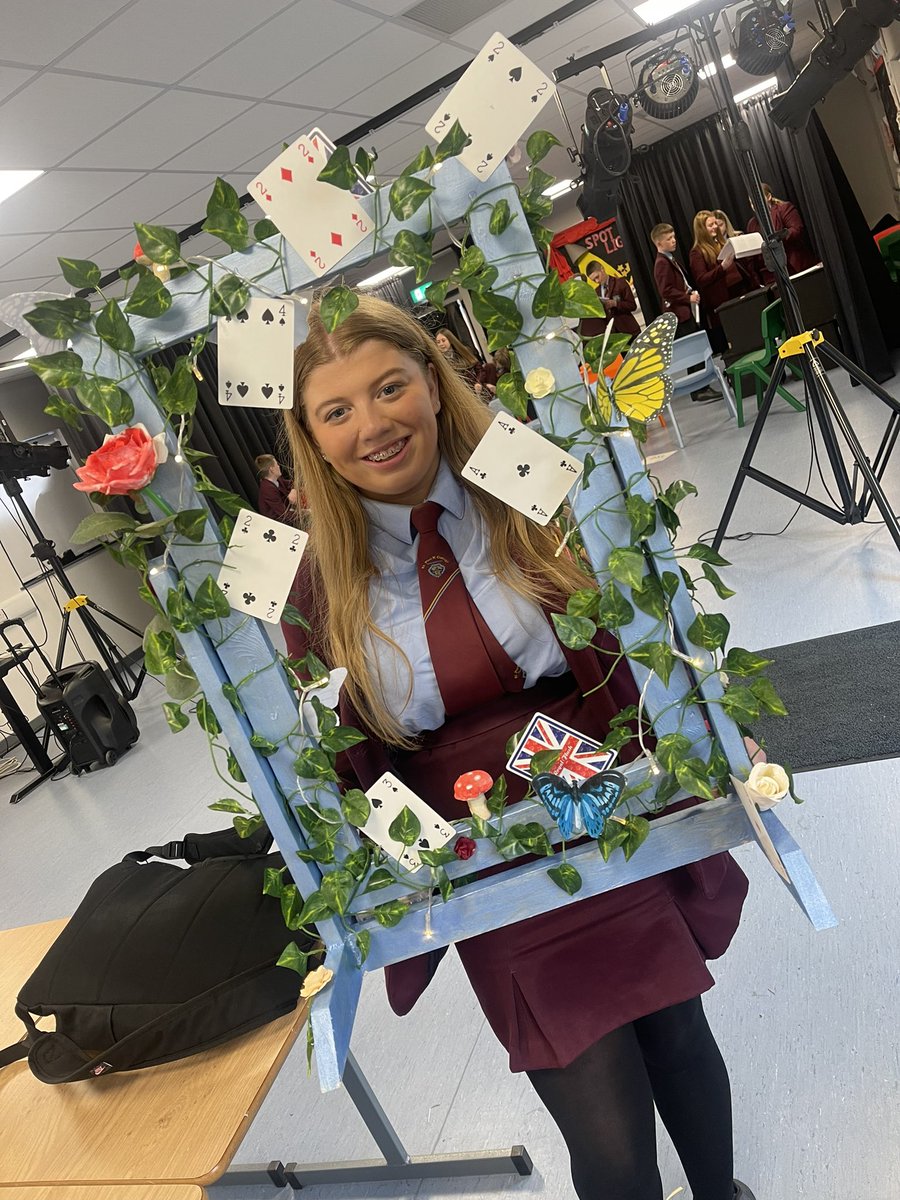 What a gem! This dedicated girl spent all last weekend crafting this set piece with her dad,  for her production of Alice Through the Looking Glass!