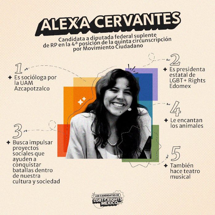 Alex Cervantes es candidata a diputada federal suplente de representación proporcional de la quinta circunscripción, por @MovCiudadanoMX. 🩷💛🩵 Conoce más de ella.👇🏽