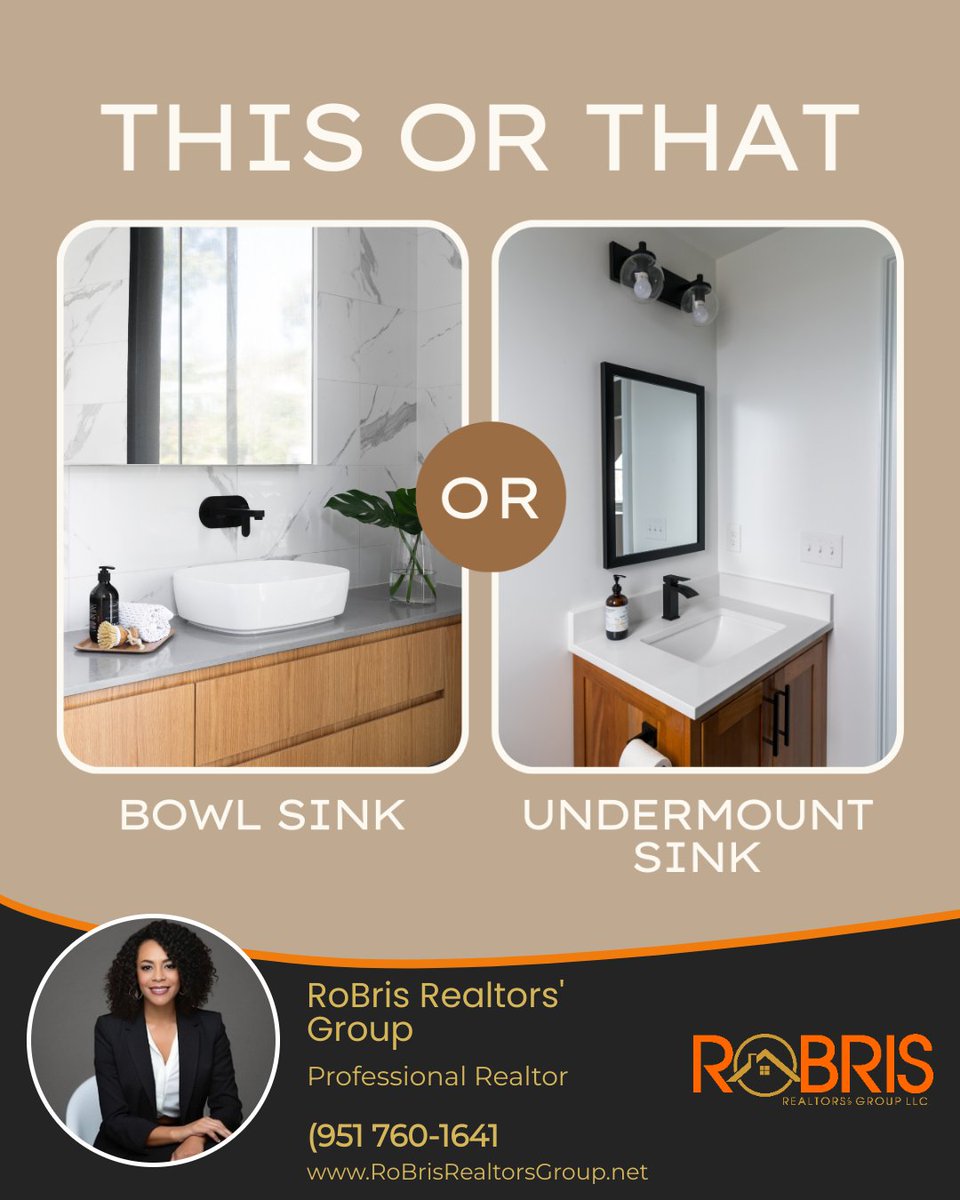 Transform your bathroom with the perfect sink: bold bowl for a statement or seamless under-mount for timeless elegance. What's your choice? 

#bathroomdesign #luxuryliving #homespa #contemporarydesign #timelessstyle #TDRealty #RoBrisRealtorsGroup #AgentRo #DFWRealestate #Byuers