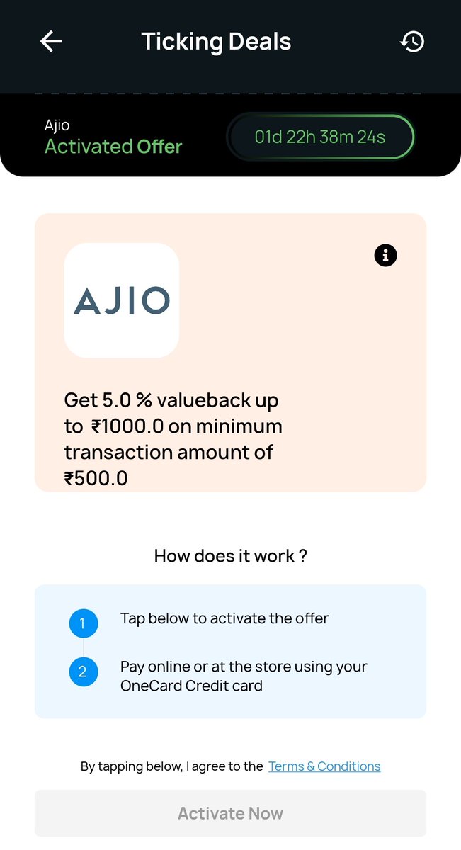 #Goldrush using OneCard
Get 1gm gold coin at 6718.93
1. Activate 5% Ajio cashback offer in OneCard app.

2. Order this gold coin using Onecard to get 10% discount at INR 7147.8

You will get 5% cashback on 7147.8 and another 1% cashback on 7147.8 as regular offer. #ccgeek