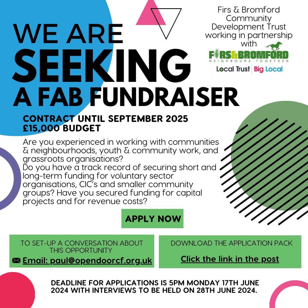 Exciting opportunity to become our community fundraiser working with me and wonderful colleagues across a number of community organisations and initiatives.