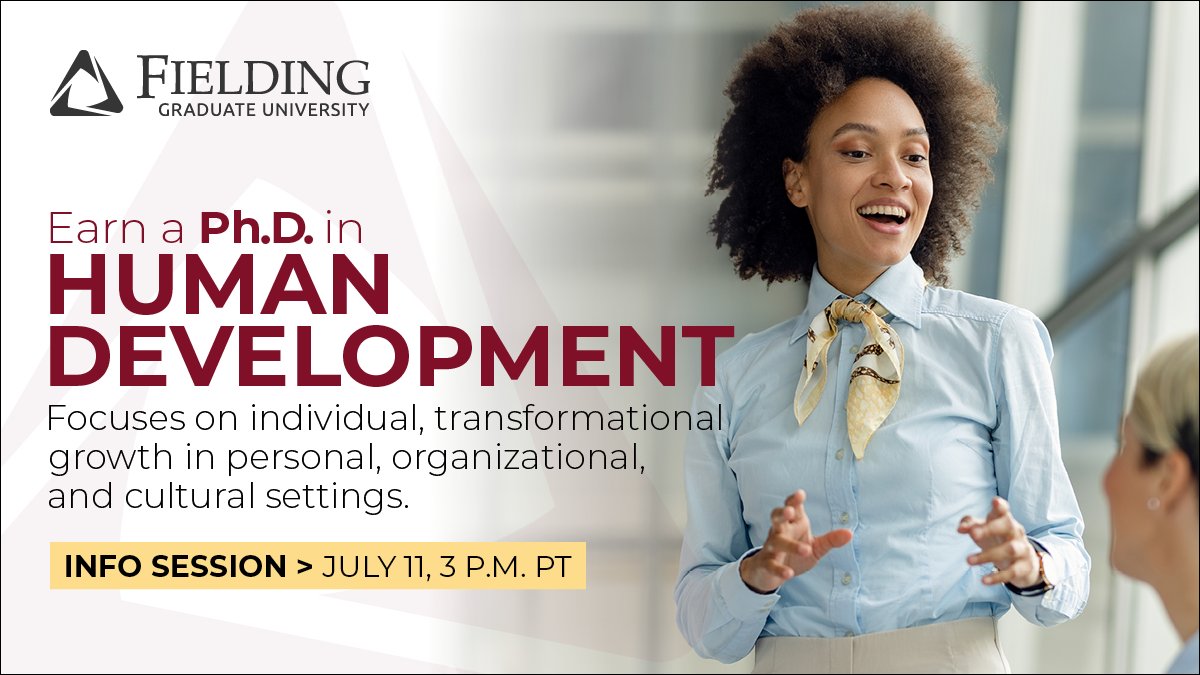 Designed for career professionals, Fielding’s doctoral students in Human Development are socially concerned professionals from diverse backgrounds. Join us at the July 11 info session: ow.ly/zp9J50RBZM5
#HumanDevelopment