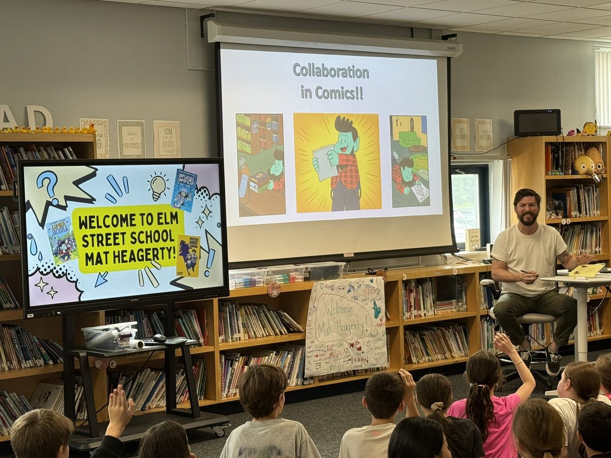 Thank you @MatHeagerty for visiting Elm Street School today! We laughed &amp; learned a lot 📝📚