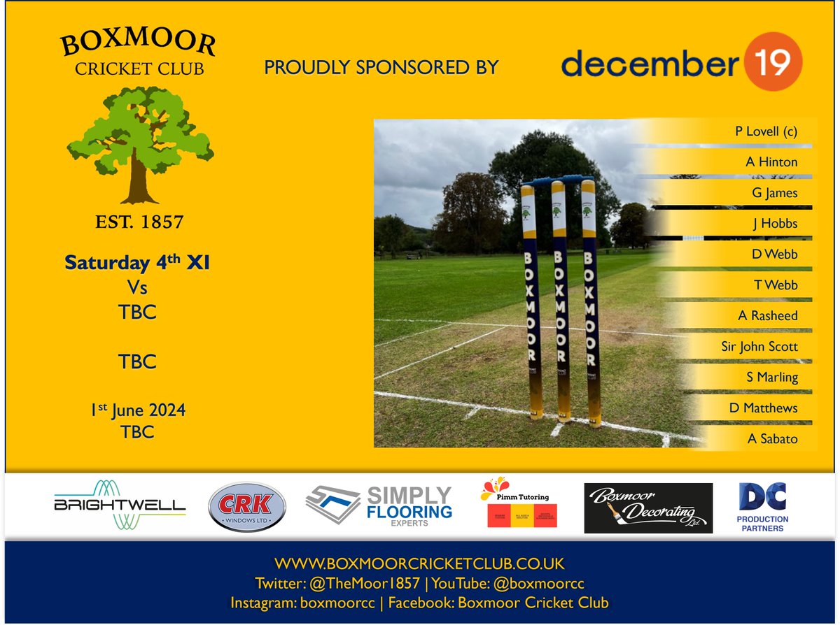 To follow on from Super Saturday we have another full programme of matches including a possible fixture for a 4th XI! The teams are here and we will confirm details for the 4ths fixture when we know it! The Sunday Friendly XI also join in with a home game against Watton-at-Stone