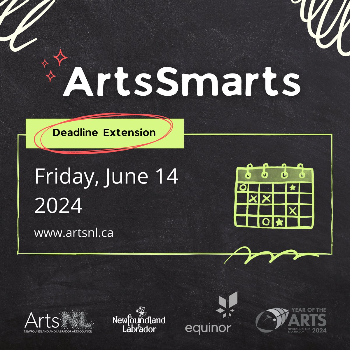 🔔 DEADLINE EXTENSION: The deadline for ArtsSmarts applications has been extended to Friday, June 14, 2024. Have questions or need assistance? Reach out to our program staff at artsnl.ca/contact

#NLarts #ArtsSmarts