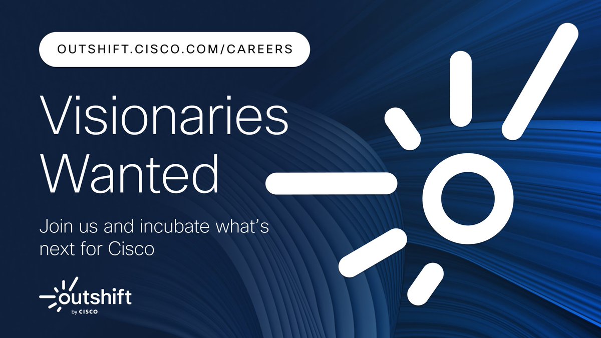 Do you have ideas for the #FutureOfTech? Want to put them into action? Join #OutshiftByCisco.

From engineers and marketers to product designers and managers, you’re invited to apply your innovative skills to real-world solutions.

Apply: cs.co/6014ejw2j

#CiscoCareers