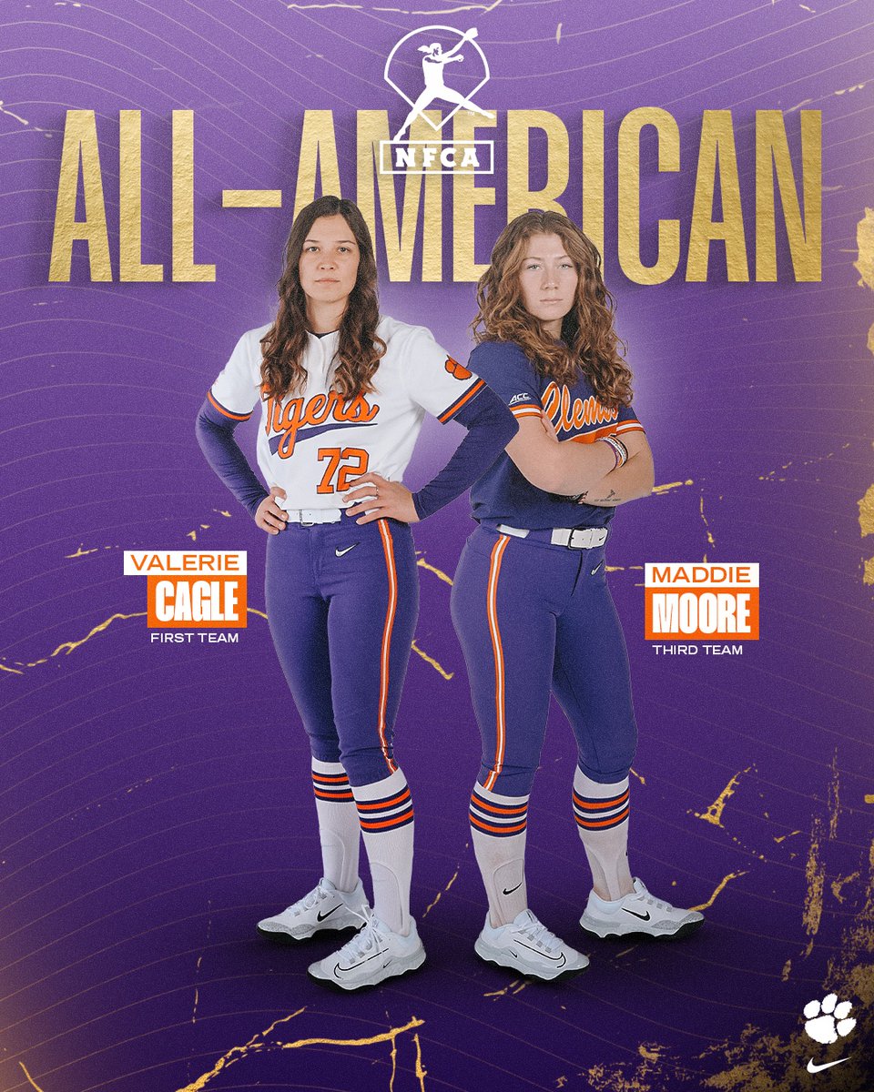 ✨ ALL-AMERICANS ✨ Congrats to Valerie Cagle and Maddie Moore on being named NFCA All-Americans. Cagle earns the accolade for the fourth time, while Moore is a first-time honoree. 🗞️ clemsontigers.com/2024-cagle-moo…