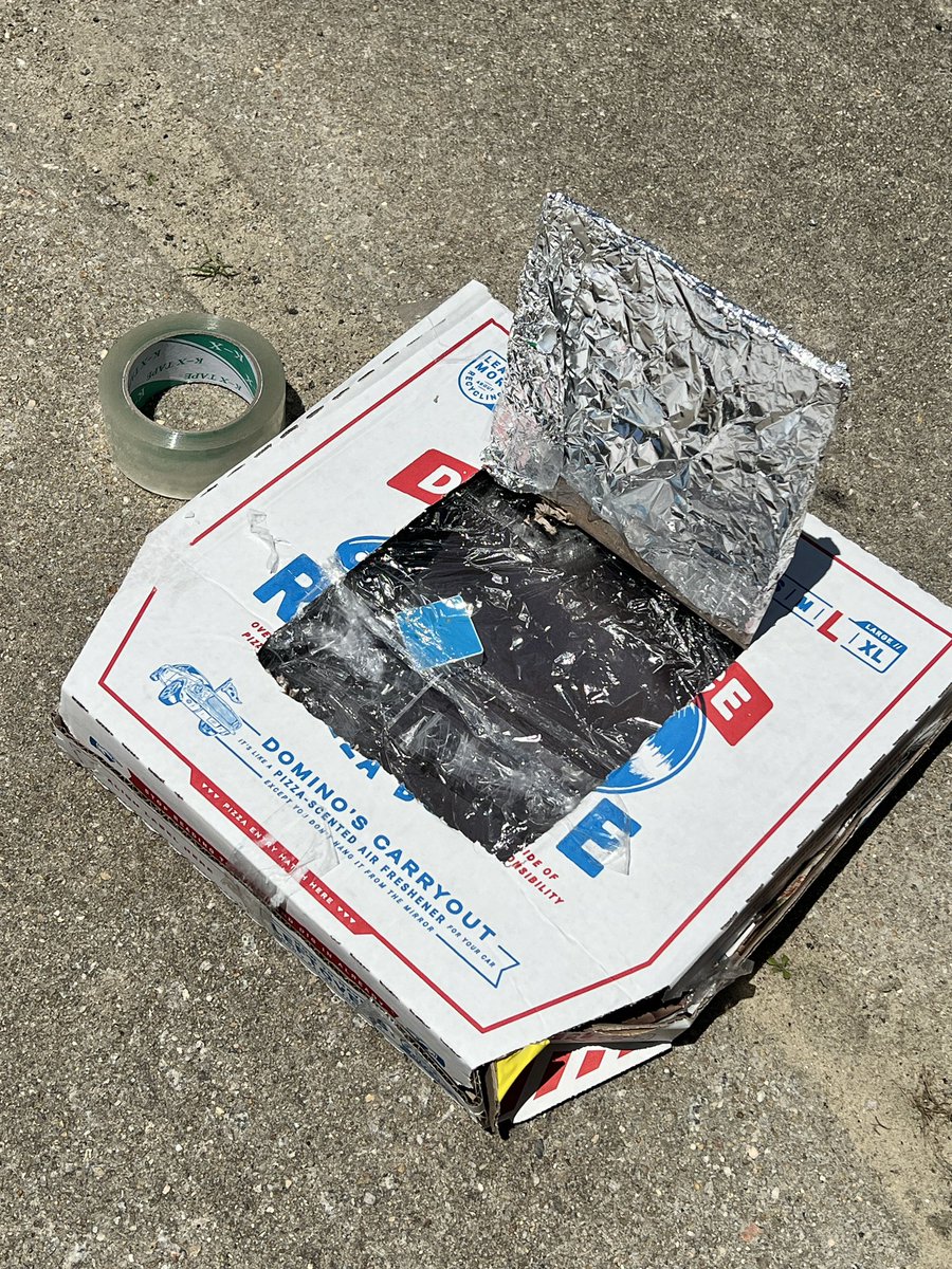 TheSTEMnerdette's tweet image. Learning doesn’t stop after EOGs! 5th graders at Frederick Douglass Elem worked in designing and building solar ovens! Today was a test run to use @ThePocketLab sensors to measure internal temps. Tomorrow they will put their ovens to the test to melt marshmallows! #STEMatWCS