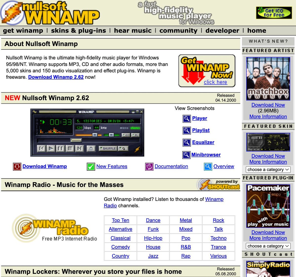 RetroTechDreams's tweet photo. Winamp's website (2000) https://t.co/NdVY4HZPDA