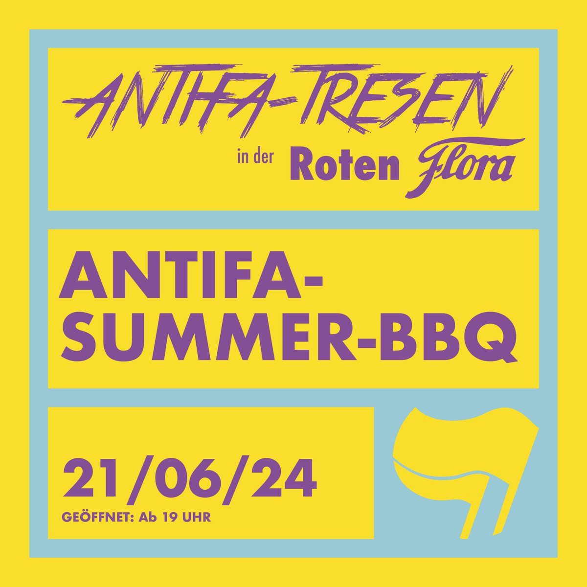 21.06.24 | Antifa-Summer-BBQ - Im Juni werden wir wieder den Grill anschmeißen und laden zum BBQ im Garten der Roten Flora ein. Es wird kühle Getränke, frische Soli-Drinks und vegane Leckereien geben. Kommt vorbei, lasst uns eine gute Zeit verbringen. #nonazishh