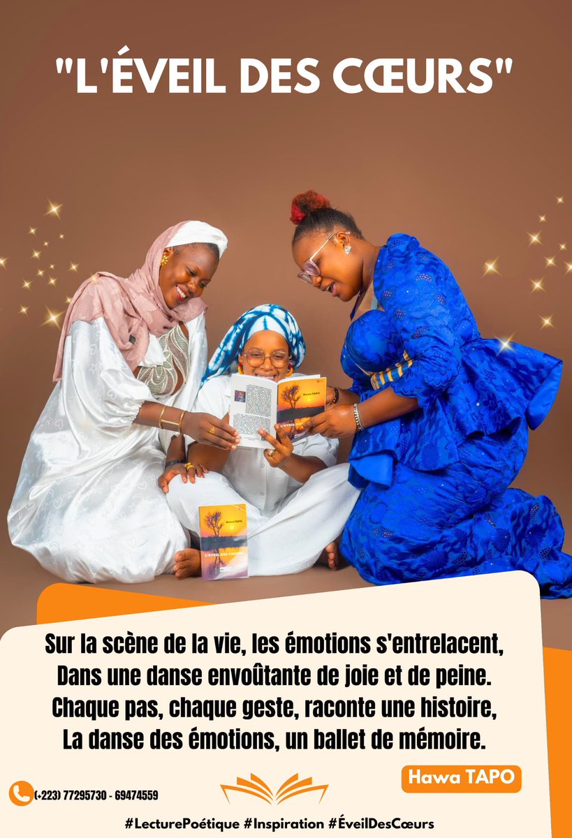 HawaTapo's tweet photo. Laissez-vous inspirer par la force créatrice et l'émotion pure qui émanent de chaque page de "L'ÉVEIL DES CŒURS" de Hawa TAPO.📚💡

#LecturePoétique #Inspiration 
#ÉveilDesCœurs https://t.co/RPS9fYR3Nl