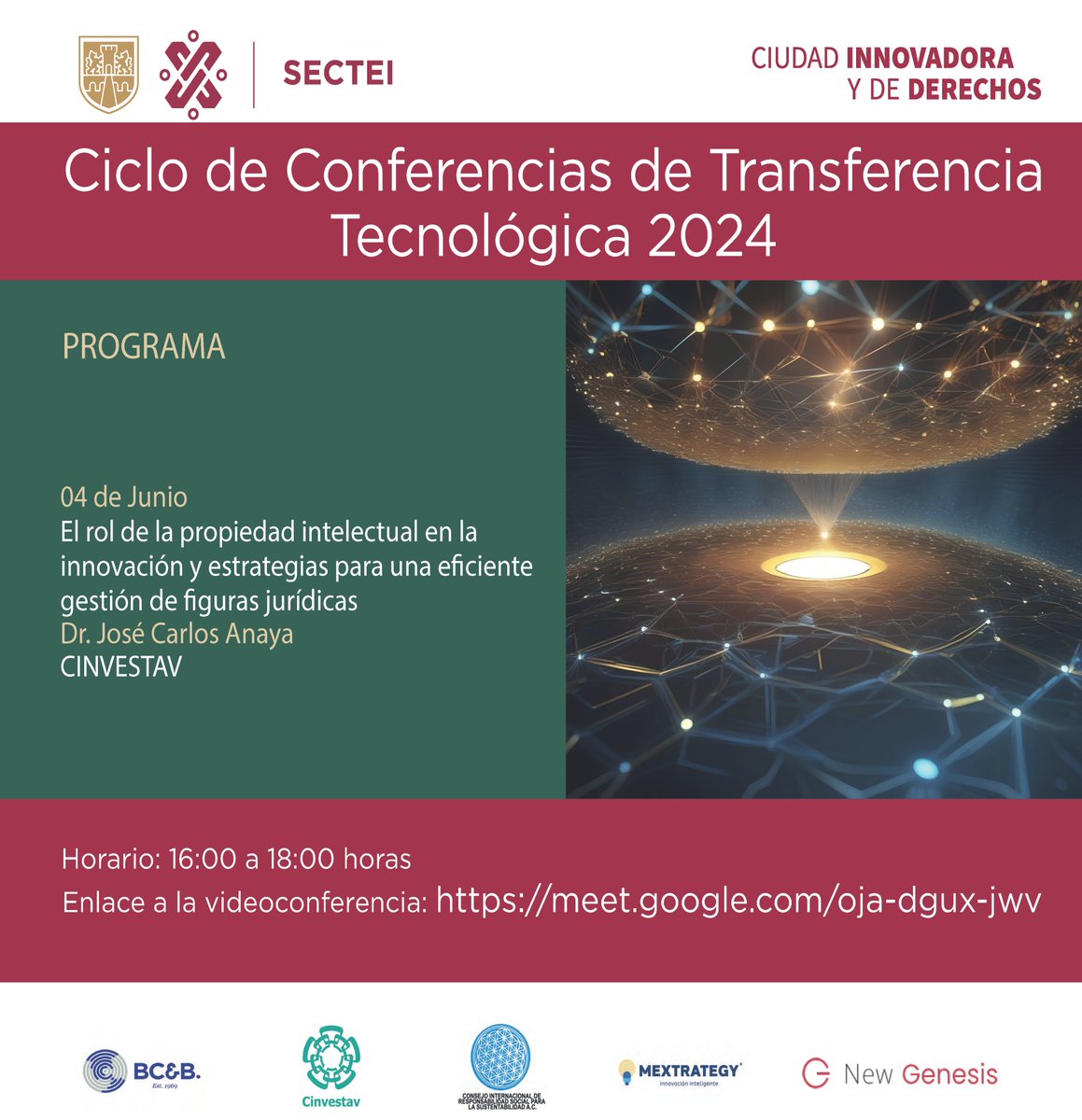 Durante el Ciclo de conferencias de transferencia tecnológica 2024, escucha la conferencia: 'El rol de la propiedad intelectual en la innovación y estrategias para una eficiente gestión de figuras jurídicas' 🗣️ José Carlos Anaya 🗓️ 4 de junio 🕓 16h 🔗 ciencia.sectei.cdmx.gob.mx/events/ciclo-d…