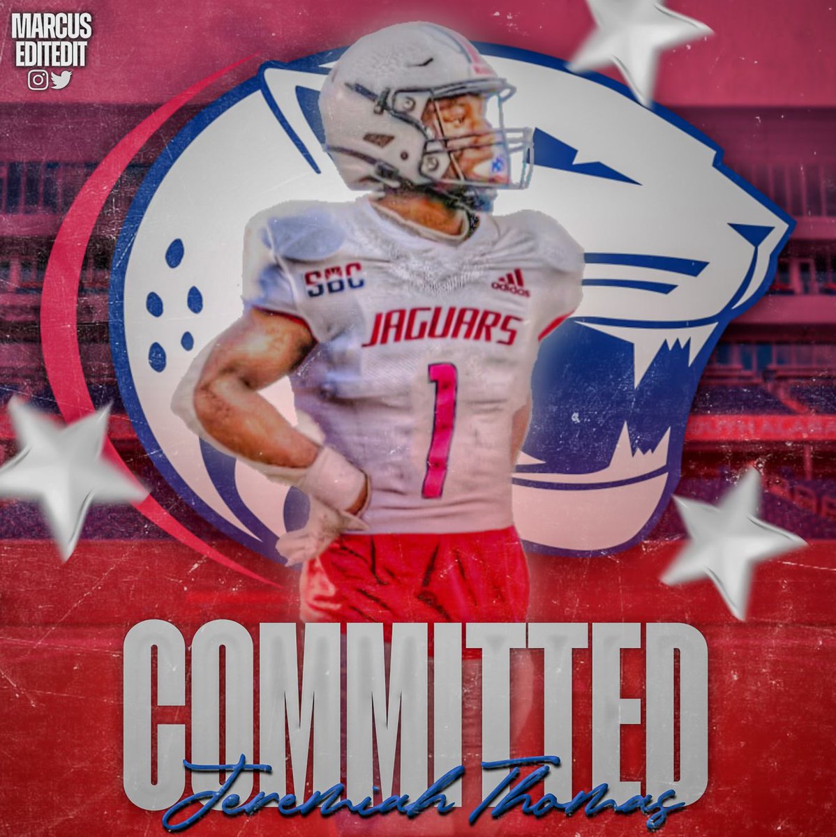 JeremiahT25's tweet image. After a great conversation with @CoachApplewhite I’m a blessed to say that I am committed to the University of South Alabama 🔵🐆🔴!! #GOJAGUARS @CoachPPetrino @RussellEllingt4 @CoachTravv850 @CoachJohnson813 @coachshawn18 @CoachHattenJr @coachadunlap @GradyGuess