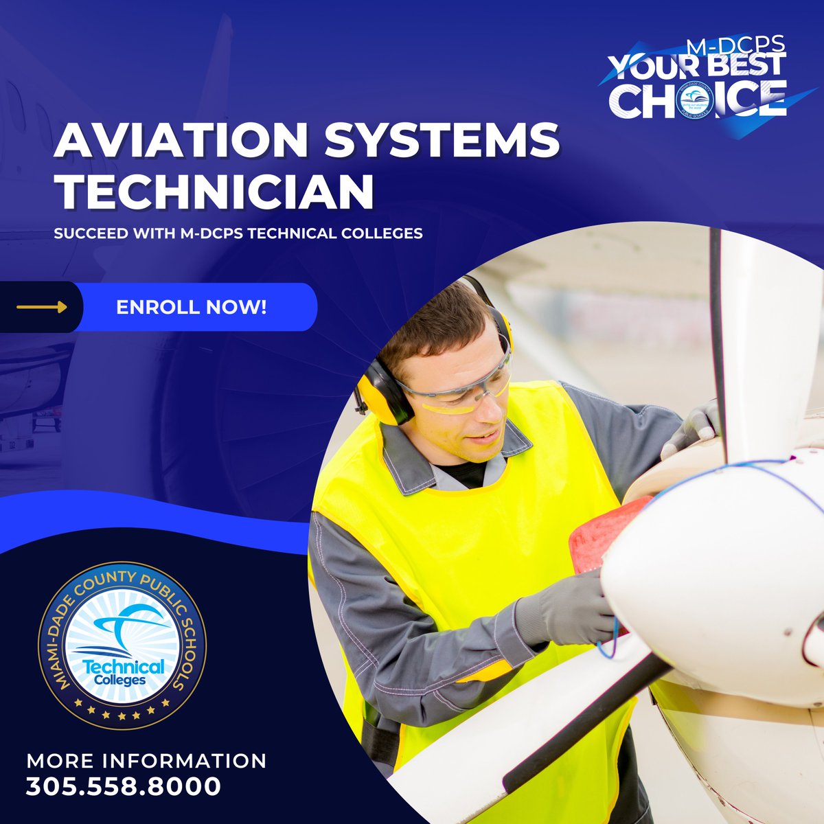 Join @Baker_Aviation and soar into a rewarding career as an Aviation Systems Technician! Get hands-on training from industry pros and launch your journey in just 18 months. ✈️🔧 #YourBestChoiceMDCPS 📞(305) 558-8000 💻 CareerInAYear.com