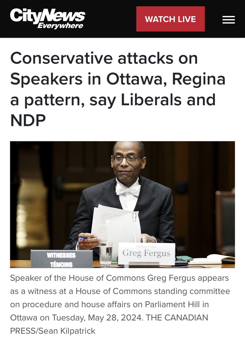 In his short tenure, ‘neutral’ Greg Fergus was caught engaging in Liberal partisan activity no less than 3 times. The SK speaker was elected as a Sask Party MLA and faced no such accusation. There is no “pattern”. Totally different situations. No parallels. Only a CP