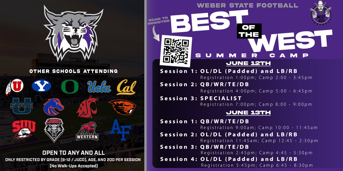 RECRUITS🗣️ There’s still 2 1/2 weeks to sign up for our Best of The West camp🔥 5 P4 schools 6 G5 schools 3 FCS/D2 schools All in 1 spot at the same time Don’t miss out! Register now🔽 google.com/url?q=https://…