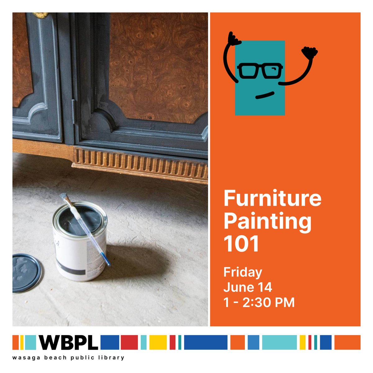 Learn how to refinish furniture like a pro with Furniture Painting 101: Tips & Tricks! 🎨🪑 Join us to explore steps for painting, types of paint and stains, brush techniques, and more. #Makerspace #DIY #FindItHere #WasagaBeach Register online: ow.ly/b39X50S16Jc