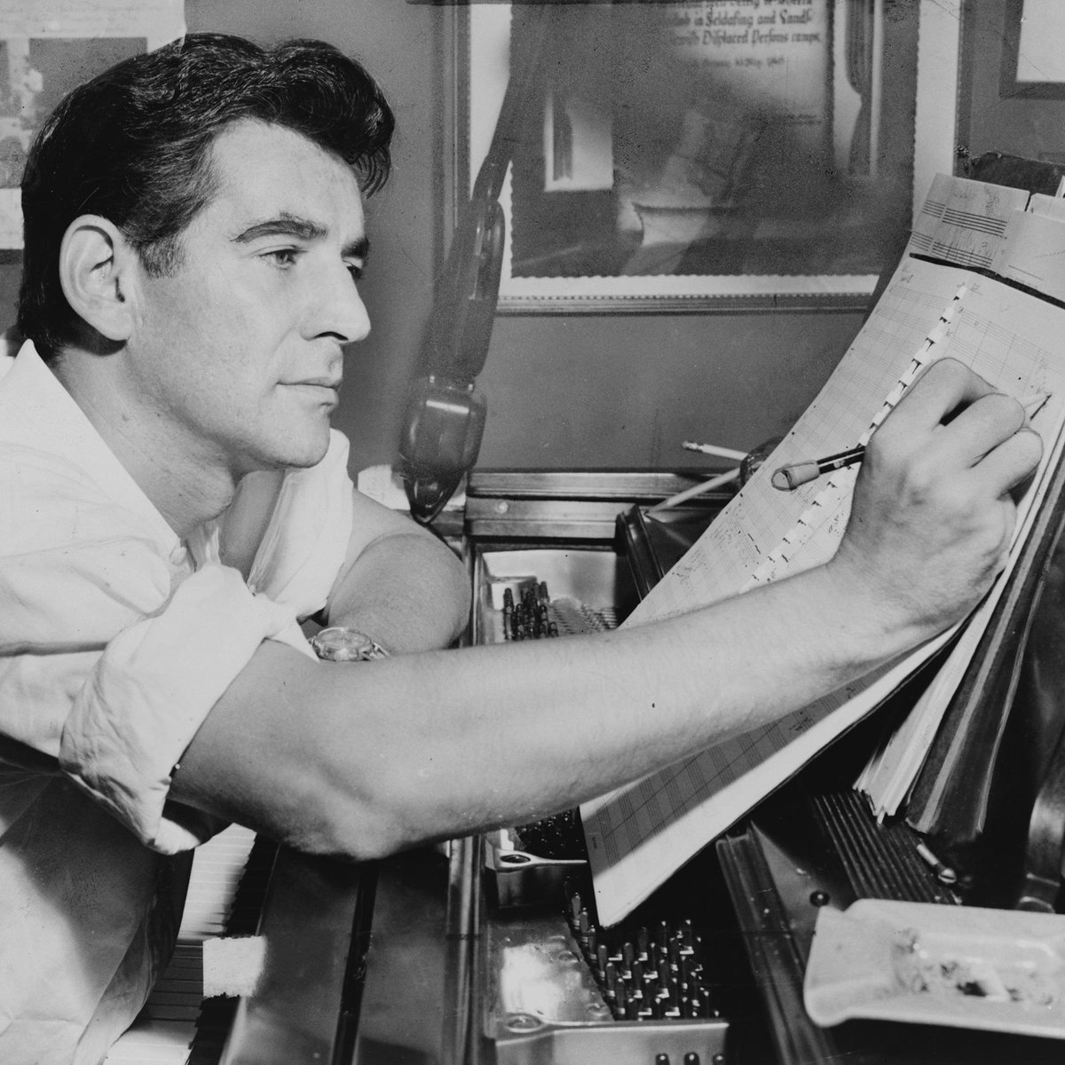 Happy #NationalCreativityDay! 'I sometimes do compose at the piano, and sometimes at a desk, and sometimes in airports, and sometimes walking along the street; but mostly I compose in bed, lying down, or on a sofa, lying down.' -Leonard Bernstein, 1957