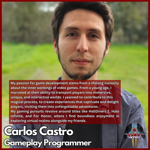 Meet the Team!
Carlos is a Gameplay Programmer with Kyrie Studios ⚔️
"My focus lies in crafting Gameplay Mechanics tailored to the dynamic conditions within our game world."
Learn more about Carlos 👇
 tobykasdev.com