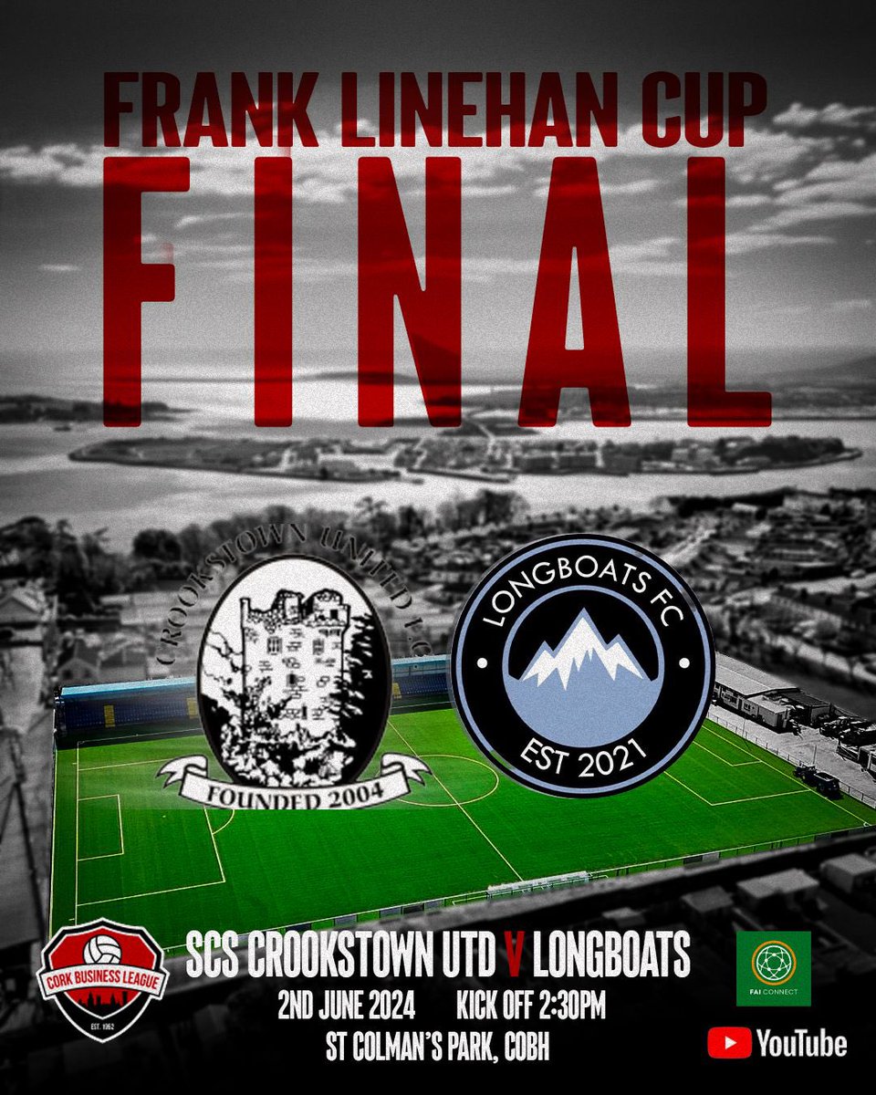 ⏳ CUP FINAL APPROACHING ⏳ CBL Frank Linehan First Division Cup Final 2024 @SouthCoastSales @CrookstownUtdfc v @LongboatsFC @longboatsbar This Sunday 2nd June 2024 KO 2:30pm St. Colman’s Park @CobhRamblersFC Live on YouTube via @fulltimeproduc2 // @SuperSubsSports