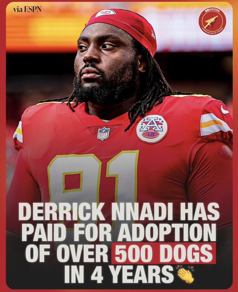 Andy Reid calls Derrick Nnadi ‘The Dog Whisperer’ 🐶 Full story on ESPN.com #Chiefs | #ChiefsKingdom | #nfl | #football | #nflfootball | #dog | #dogs | #shelterdog #adoptdontshop🐾