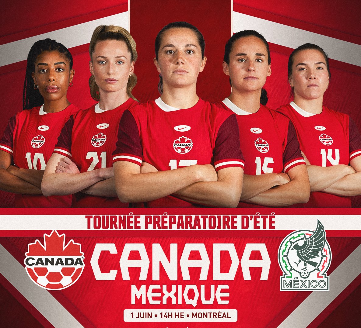 Encouragez nos athlètes de l’équipe nationale féminine dans le cadre de la tournée préparatoire d'été ⚽️🙌 Au Stade Saputo, ce samedi 1er juin. Soyez-y! 🤩 @CanadaSoccerFR #Montréal #Soccer #CANWNT