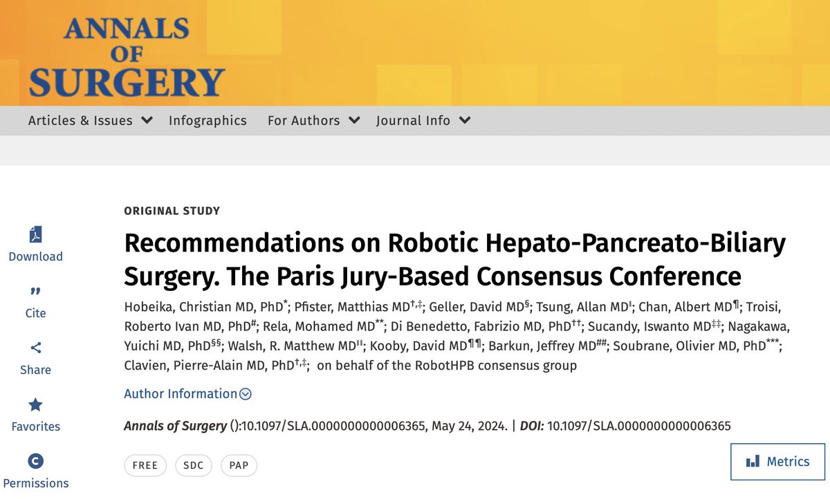 Just published online in #AnnalsOfSurgery. It was a huge work! Deep thanks to the Jury, experts, local organizing committee, literature reviewers, and of course, my co-chair, Pierre-Alain Clavien. “Things are only impossible until they’re not.”
journals.lww.com/annalsofsurger…