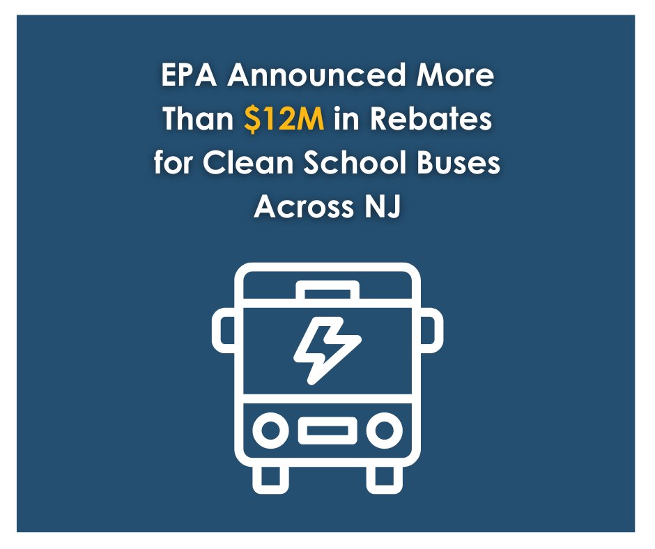 EPA today announced more than $12M in rebates for clean school buses across New Jersey. 🚍 “This rebate program advances important work to improve the health of children who are especially vulnerable to the pollutants emitted by diesel school buses, and complements the Murphy