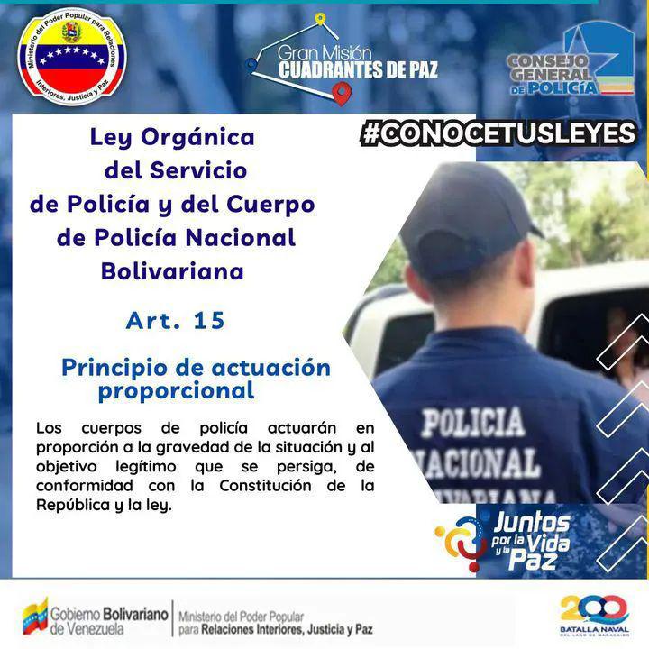 📚#ConoceTusLeyes | Art. 15: Los cuerpos de policía actuarán en proporción a la gravedad de la situación y al objetivo legítimo que se persiga, de conformidad con la Constitución de la República y la ley.
#UnidosDeCorazón