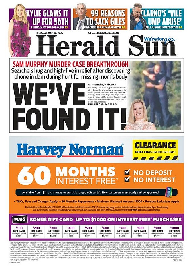 🇦🇺 We've Found It!

▫Searchers hug &amp; high five in relief after discovering phone in dam during hunt for missing mum's body
▫<a href="/byoliviajenkins/">Olivia Jenkins</a> &amp; Will Keech

#frontpagestoday #Australia <a href="/theheraldsun/">Herald Sun</a> 🇦🇺