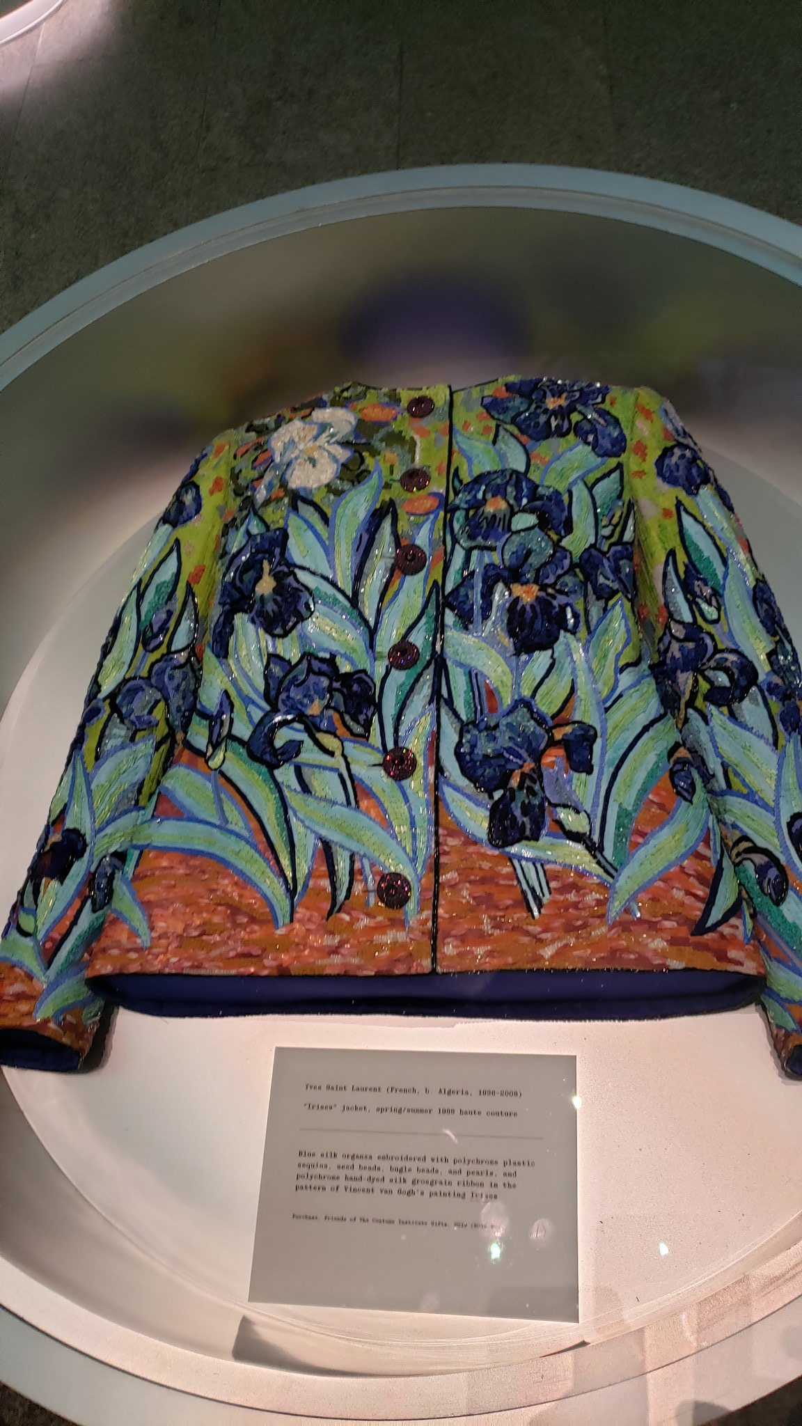 Dr. Genoveva Uzunova on X Beautiful fashion dress and Yves Saint Laurent jacket at the Sleeping Beauties fashion exhibition metmuseum we saw with my Lloyd iris inspired ceiling I always think
