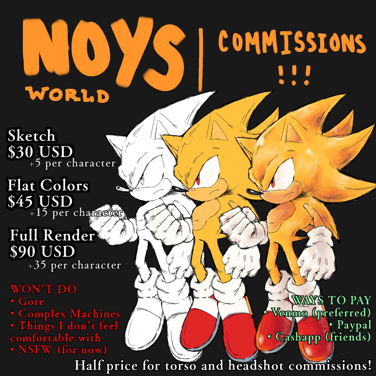 NOYSWORLD SUMMER COMMISSION SHEET • 5 SLOTS AVAILABLE !!! examples available below !!!