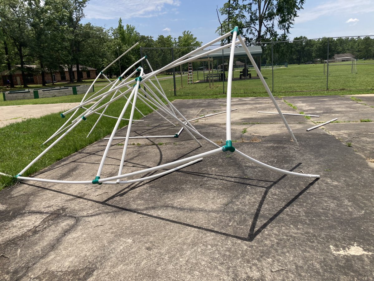 CampParon's tweet photo. We fared better than some after last weekend's storms. Unfortunately, our PVC 9 Square did not survive. Thanks to our volunteers, we already have a new, permanent 9 Square ready for the group coming next week. 😊👍 https://t.co/eMx670eQvR