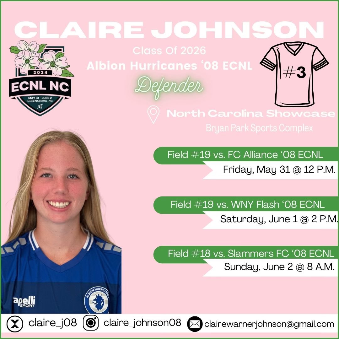 Next stop… North Carolina! Coaches I would love if you could come watch my <a href="/AHFC08ECNL/">Albion U18/19 ECNL (2008/2007)</a> team and I play! <a href="/CoachGusMota/">Gustavo Mota</a> <a href="/ECNLgirls/">ECNL Girls</a>