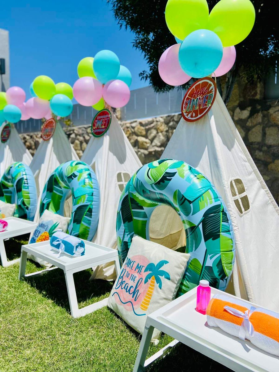 Take a look at this colorful summer pool party! The table settings are fantastic! catchmyparty.com/parties/anikas…  #catchmyparty #partyideas #summer #summerparty #poolparty #girlbirthdayparty